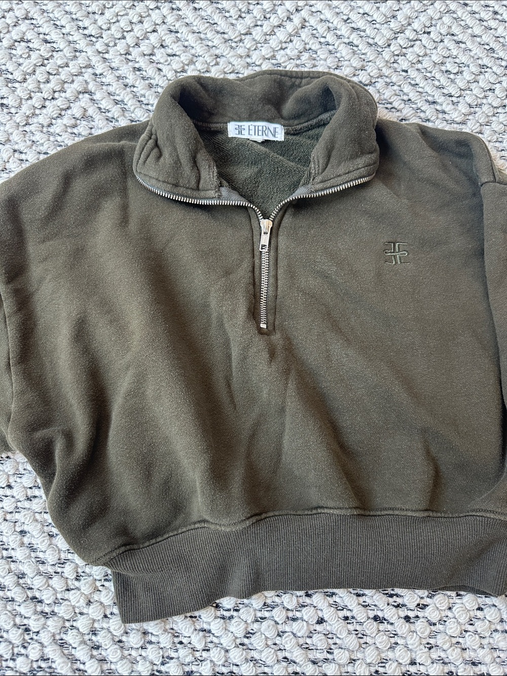 Eterne Olive Green Cropped Quarter-Zip & Jogger Set - Picture 3 of 6